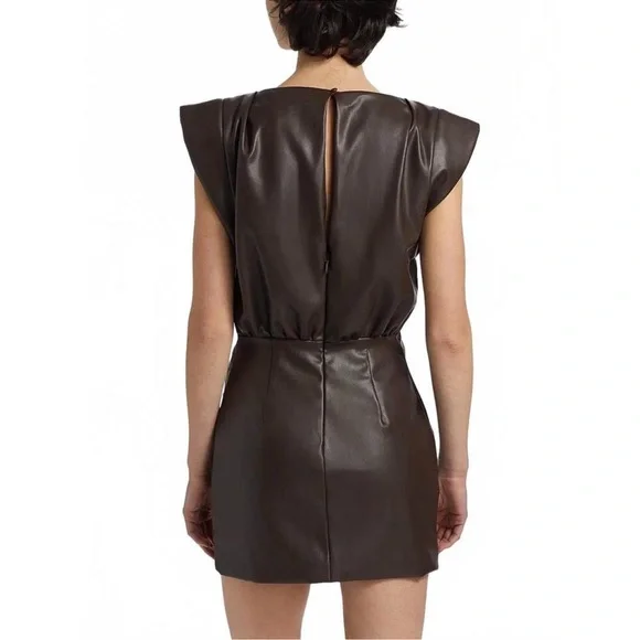 Ronny Kobo Dila Faux-leather Cap Sleeve Mini Dress In Brown - Picture 3 of 8